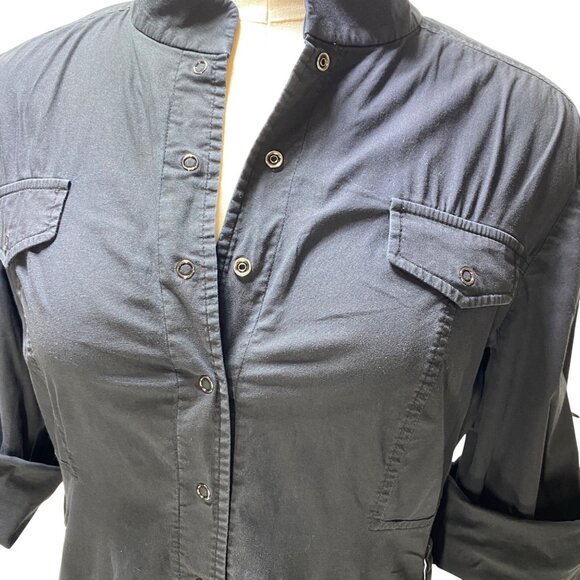 Tahari Arthur S Levine Black Long-Sleeve Button-Up Shirt Dress Pockets Y2K 90s - Picture 2 of 10